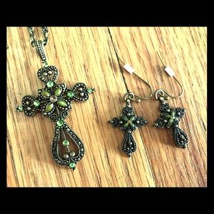 Vintage cross necklace/earrings set